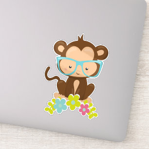 Adesivo Macaco hipster, Macaco Com Óculos, Flores