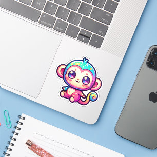 Adesivo Macaco Kawaii Colorido com Olhos Espumantes