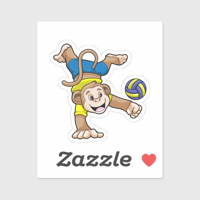 Adesivo Macaco no Esporte com Voleibol (Folha)