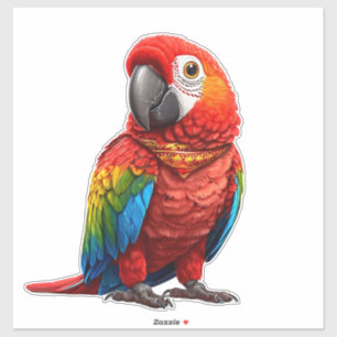 Adesivo Macaw Escarlate Vibrante Com Penas Coloridas