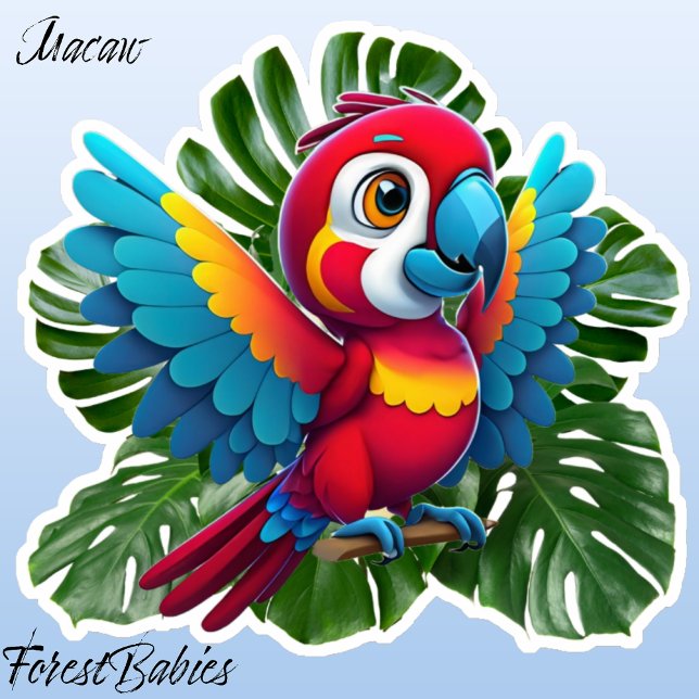 Adesivo Macaw Parrot Tropical Bird, 🦜 de folhagem Monster (Macaw Parrot, Tropical Monstera Foliage Sticker)