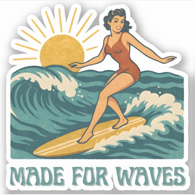 Adesivo Made For Waves Surfer - Retro Surfing Pin-Up Art (Frente)