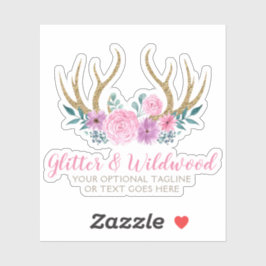 Adesivo Madeira russa e aquarela, cartuchos flóricos, logo