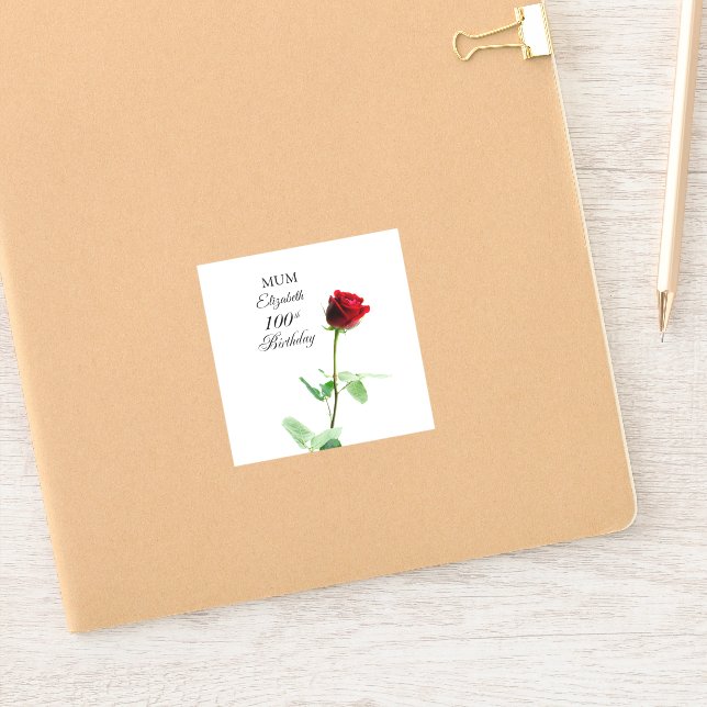 Adesivo Mãe 100ª Rosa vermelha de aniversário Personalizad (Notebook)
