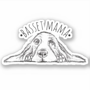 Adesivo mãe basset hound desenho à mão preto branco simple