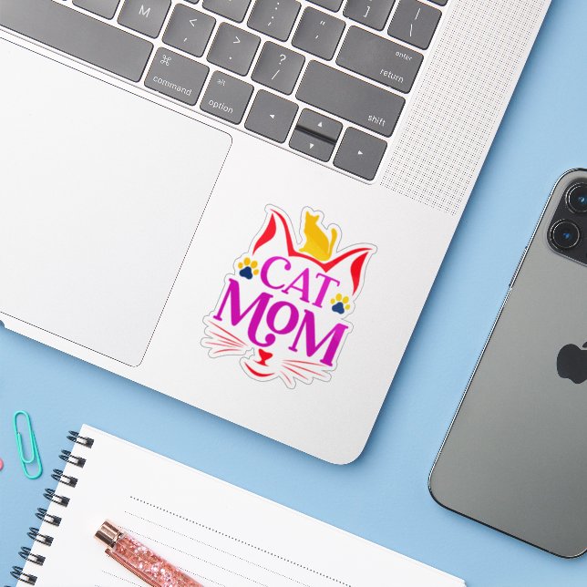 Adesivo Mãe de Gato Engraçado (Notebook com iPhone)