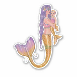 Adesivo Mãe de Sereia e bebê por Renee Lavoie