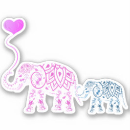 Adesivo Mãe e Elefantes Bebês com Balão do Coração