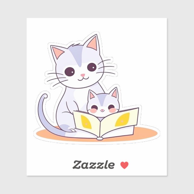 Adesivo Mãe Gato Lendo Seu Gatinho (Folha)