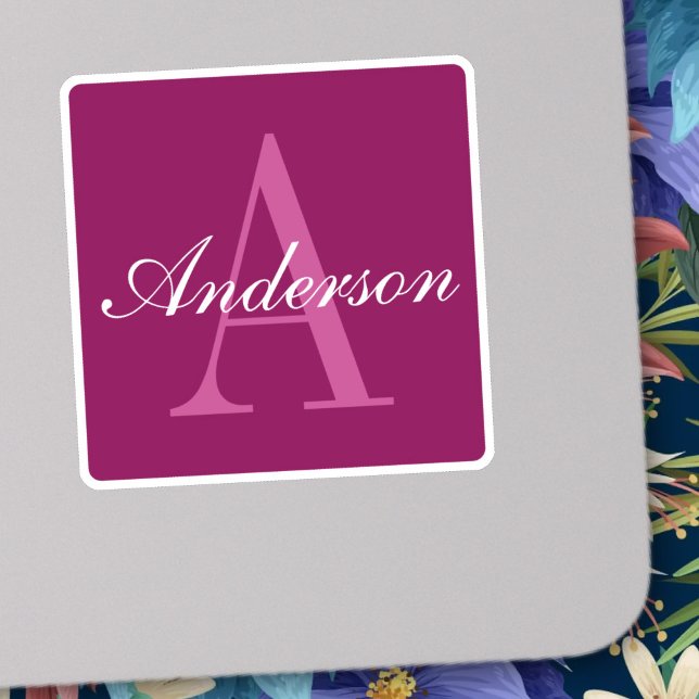 Adesivo Magenta Vermelha Elegante, Nome Cor-de-Rosa e Bran (Criador carregado)