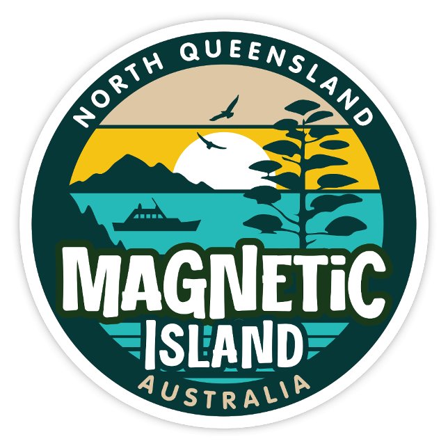 Adesivo Magnetic Island, Queensland Austrália Sticker (Magnetic Island, North Queensland Australia Retro Round Sticker)