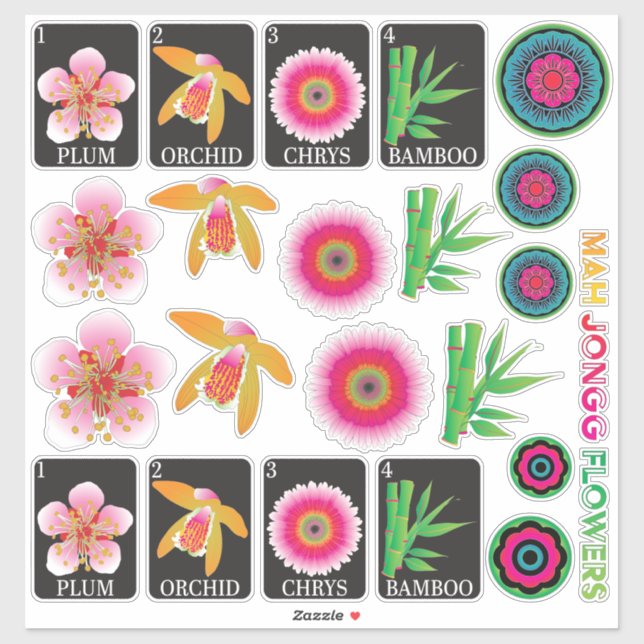 Adesivo Mah Jongg 4 Flores Stickers (Folha)