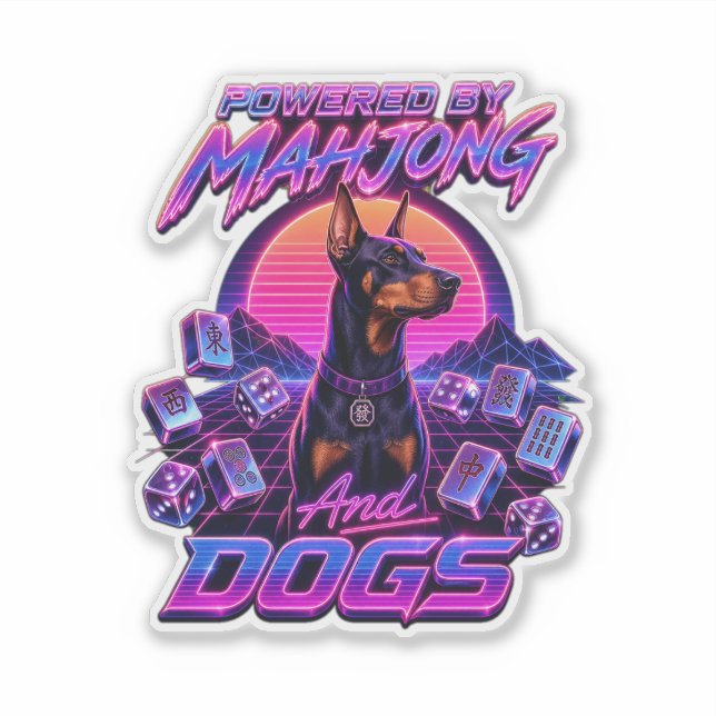 Adesivo Mahjong & Cães Synthwave Doberman Arte (Frente)