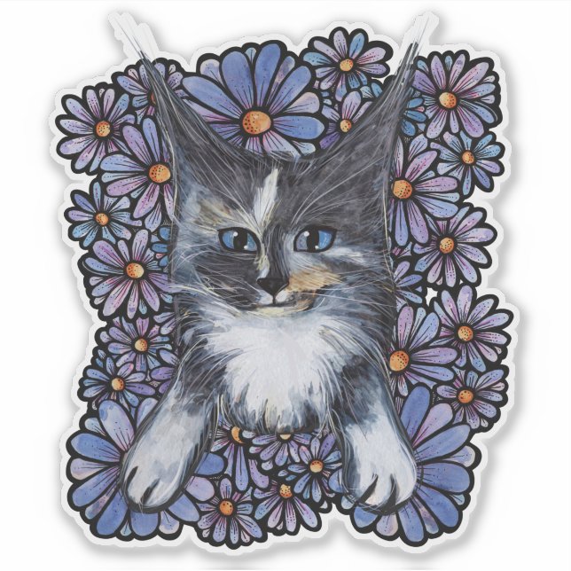 Adesivo Maine Coon Dilute Calico Cat Purple Daisy (Frente)