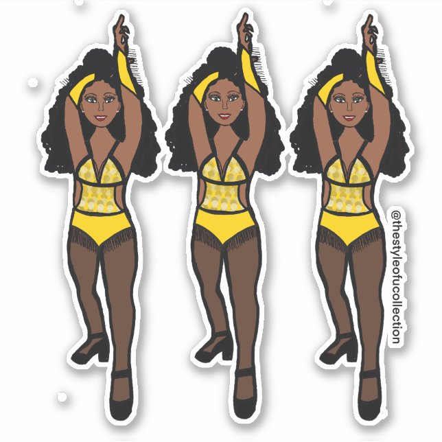 Adesivo Maiorette / Dancer Stickers Amarelo/ Preto Fringe  (Frente)