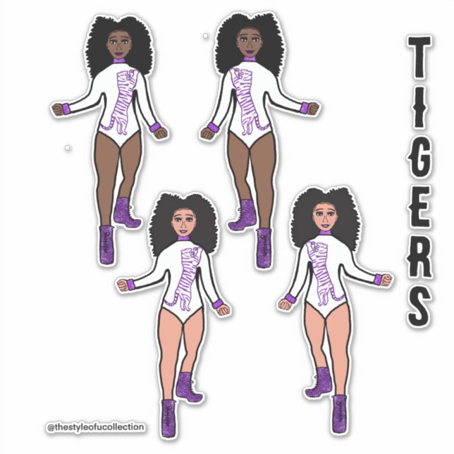 Adesivo Maiorette / Dancer Stickers Branco Roxo Tigre 2 (Frente)