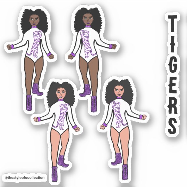 Adesivo Maiorette / Dancer Stickers Branco Roxo Tigre 2 (Frente)