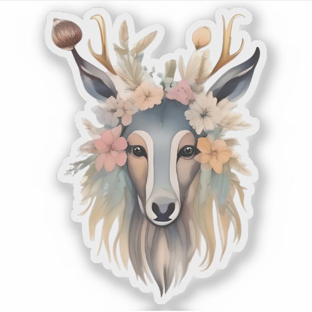 Adesivo Majestade Floral: Veado com Blossomas e Penas (Frente)