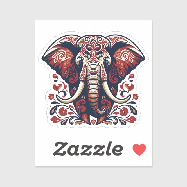 Adesivo Majestic Floral Elephant - Boho Tribal Sticker (Folha)