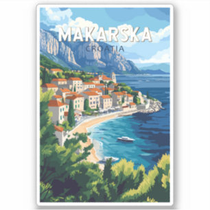 Adesivo Makarska Croácia Illustração Viagem Art Vintage