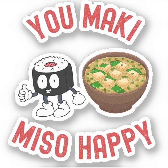 Adesivo Maki Miso Feliz - Cute Sushi Pun (Frente)