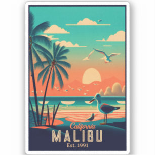 Adesivo Malibu California Retro Sunset Souvenirs 1950