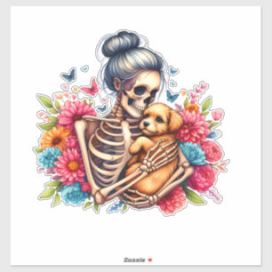 Adesivo Maluco Skeleton Cute Puppy Dog Alavanca Halloween