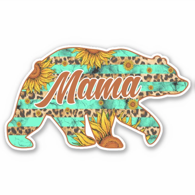 Adesivo Mama Bear Teal Sunflower (Frente)
