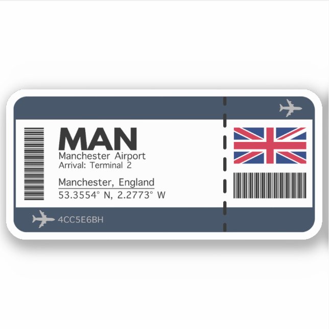 Adesivo MAN Manchester Boembarque Pass - England Viagem (Frente)
