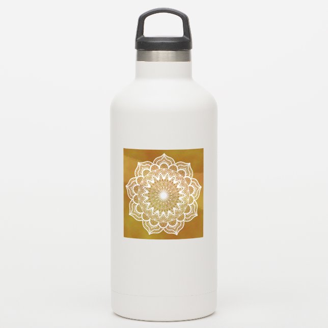 Adesivo Mandala Branco em Fundo Dourado (Garrafa d'água)