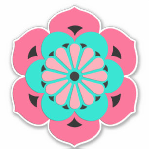 Adesivo Mandala da flor de Lotus, rosa coral e turquesa