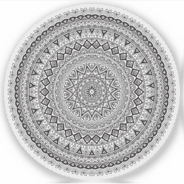Adesivo Mandala Flor preto e branco desenhado pela mão (Frente)