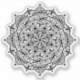 Adesivo Mandala Retro desenhada à mão flor preta e branca