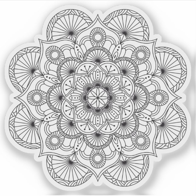 Adesivo Mandala Retro desenhado manualmente preto e branco (Frente)