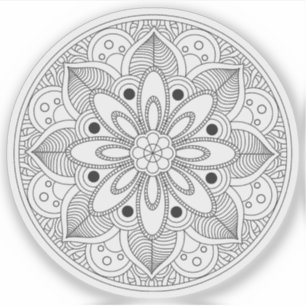 Adesivo Mandala Retro desenhado manualmente preto e branco