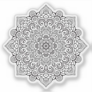 Adesivo Mandala Retro desenhado manualmente preto e branco