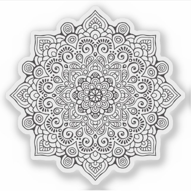 Adesivo Mandala Retro desenhado manualmente preto e branco (Frente)