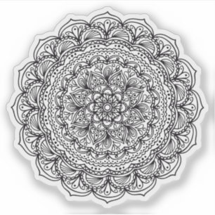 Adesivo Mandala Retro desenhado manualmente preto e branco