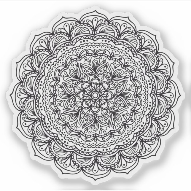Adesivo Mandala Retro desenhado manualmente preto e branco (Frente)