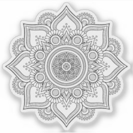 Adesivo Mandala Retro desenho manual flor preta e branca