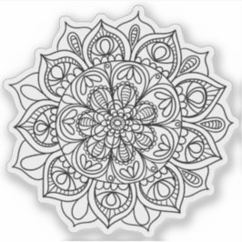 Adesivo Mandala Retro desenho manual flor preta e branca