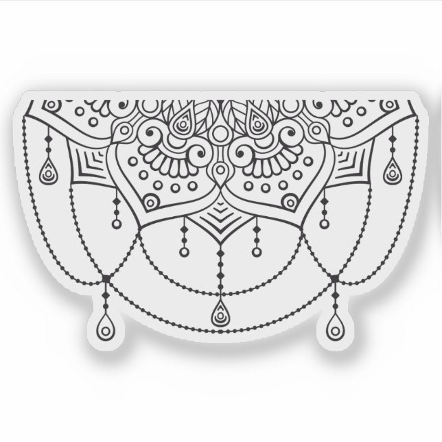 Adesivo Mandala Tatuagem em preto e branco desenhada manua (Frente)
