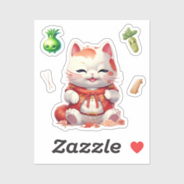 Adesivo Maneki Neko Orange, Fortune Cat Stickers