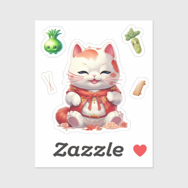 Adesivo Maneki Neko Orange, Fortune Cat Stickers (Folha)