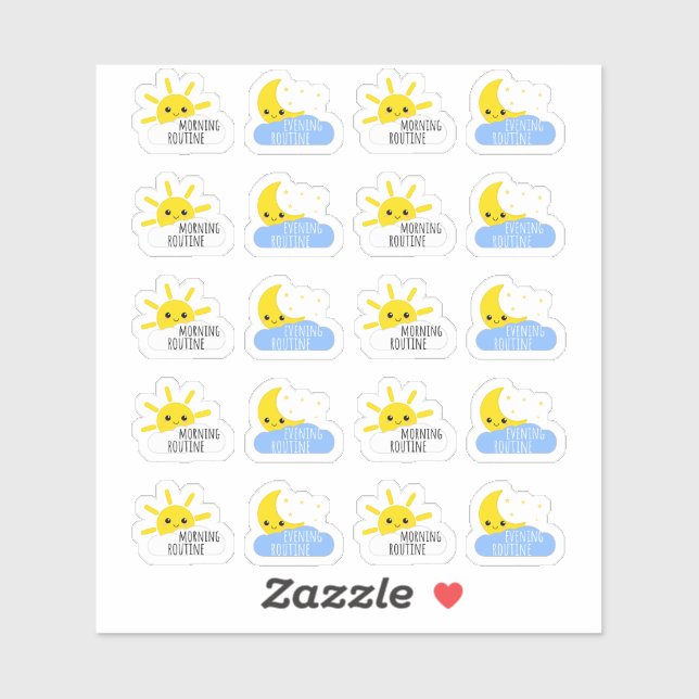 Adesivo Manhã Noite Routine Kawaii Sun e Moon Planner (Folha)