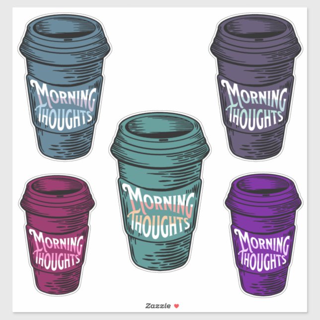 Adesivo Manhã Pensando Em Uma Folha De Vinheta De Café (Folha)