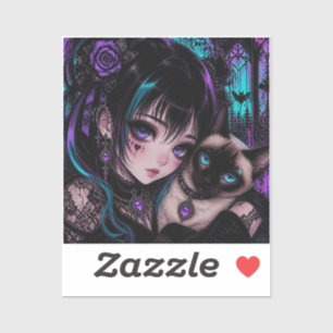Adesivo Mantendo Contato Garota de Anime & Gato