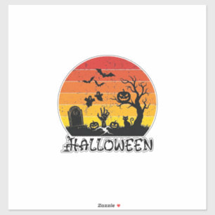 Adesivo Mão de Zumbi de Halloween Lápide Árvore Gato Preto