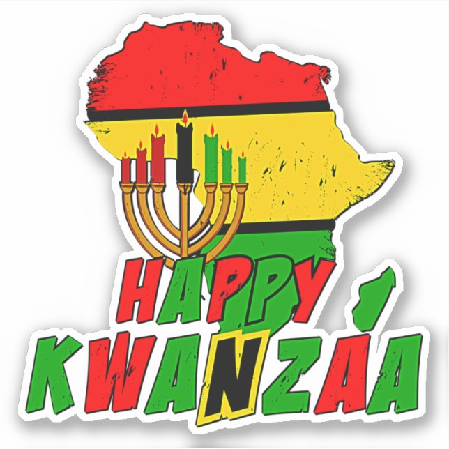 Adesivo Mapa Africano do Kwanzaa 7Velas, Beijo Cortado (Frente)