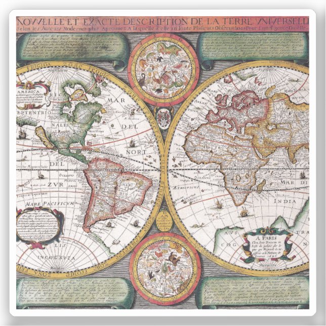 Adesivo Mapa antigo antigo inspirado (12) (Frente)